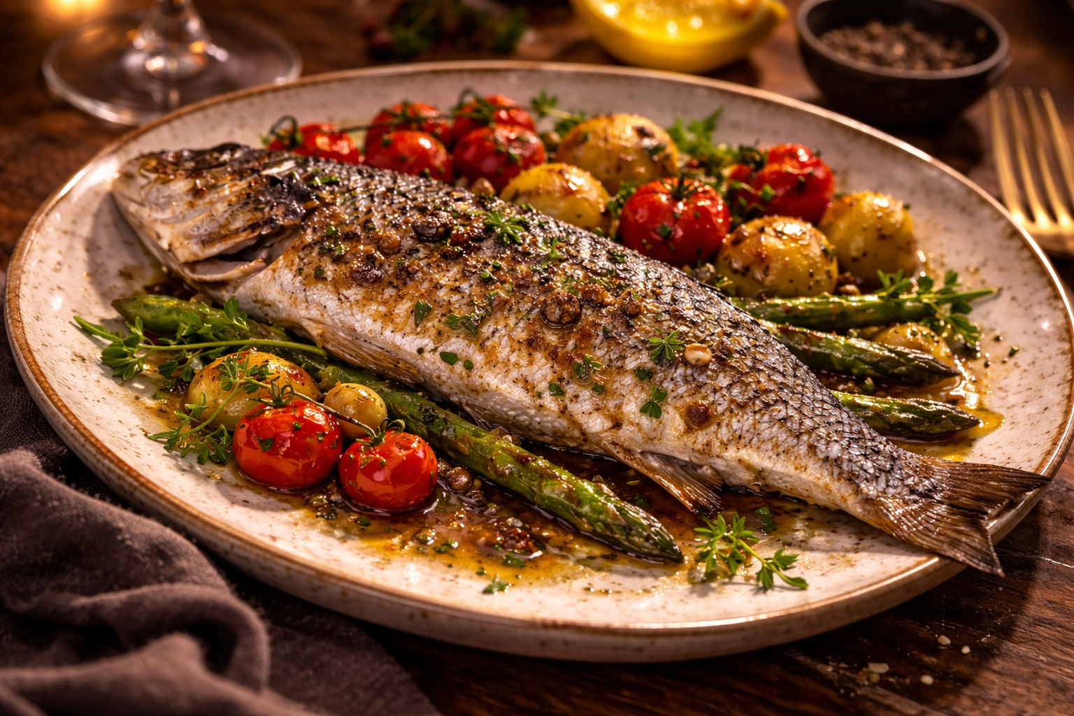 Pescado del día con verduras